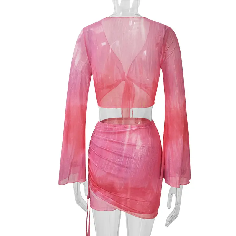 Blue Tie-Dye Mesh Top & Skirt Set for Hot Girls — feature 26