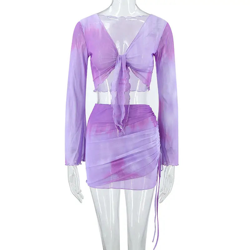 Blue Tie-Dye Mesh Top & Skirt Set for Hot Girls — feature 30