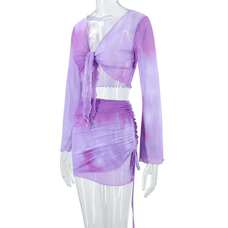 Blue Tie-Dye Mesh Top & Skirt Set for Hot Girls — feature 31