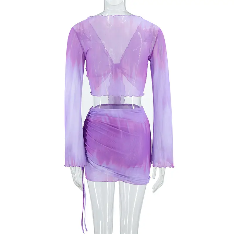 Blue Tie-Dye Mesh Top & Skirt Set for Hot Girls — feature 32