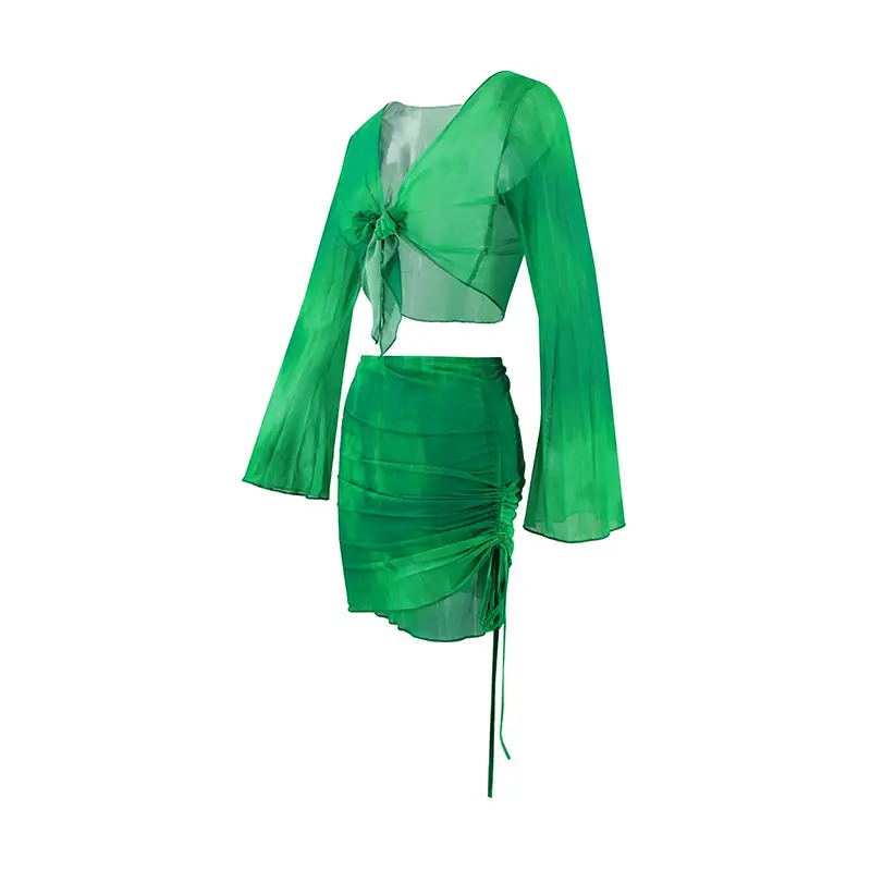 Blue Tie-Dye Mesh Top & Skirt Set for Hot Girls — feature 34