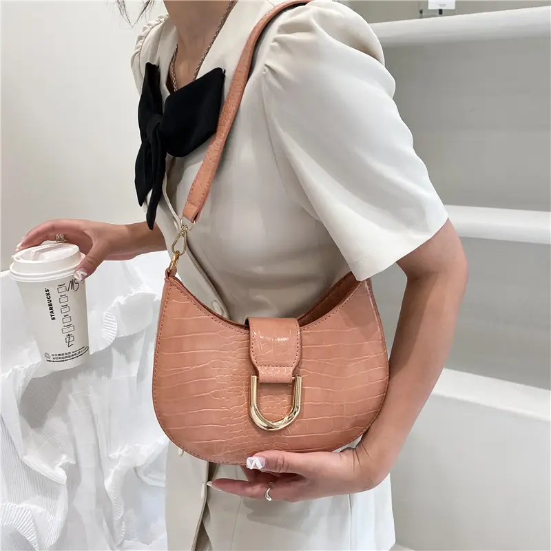 White Croc Texture Shoulder Bag with Pearl Strap - Image 8