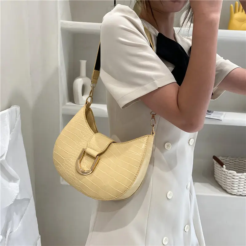 White Croc Texture Shoulder Bag with Pearl Strap - Image 9