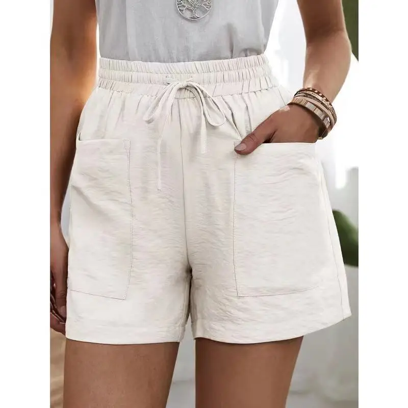 Yellow Linen Casual Shorts with Flap Pocket Large - Image 13