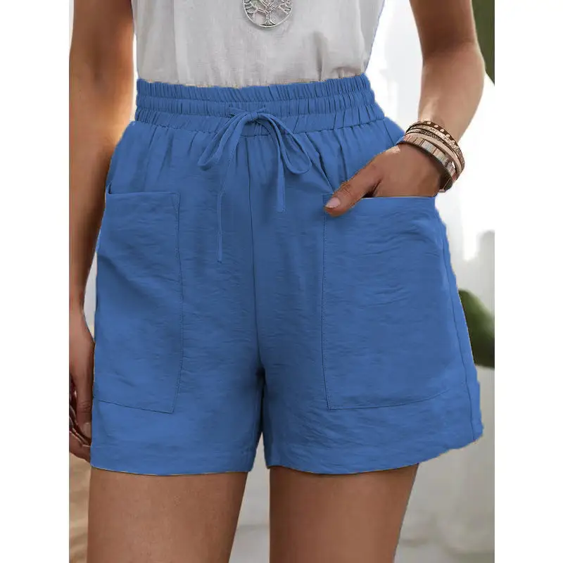 Yellow Linen Casual Shorts with Flap Pocket Large - Image 14