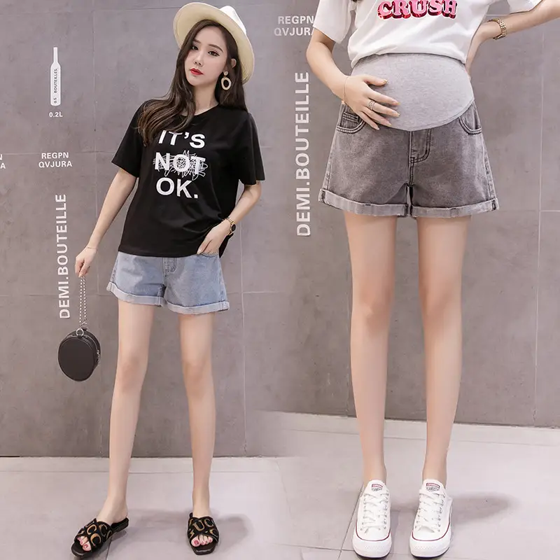 Maternity Denim Shorts for Pregnant Women Summer Loose Support - Image 2