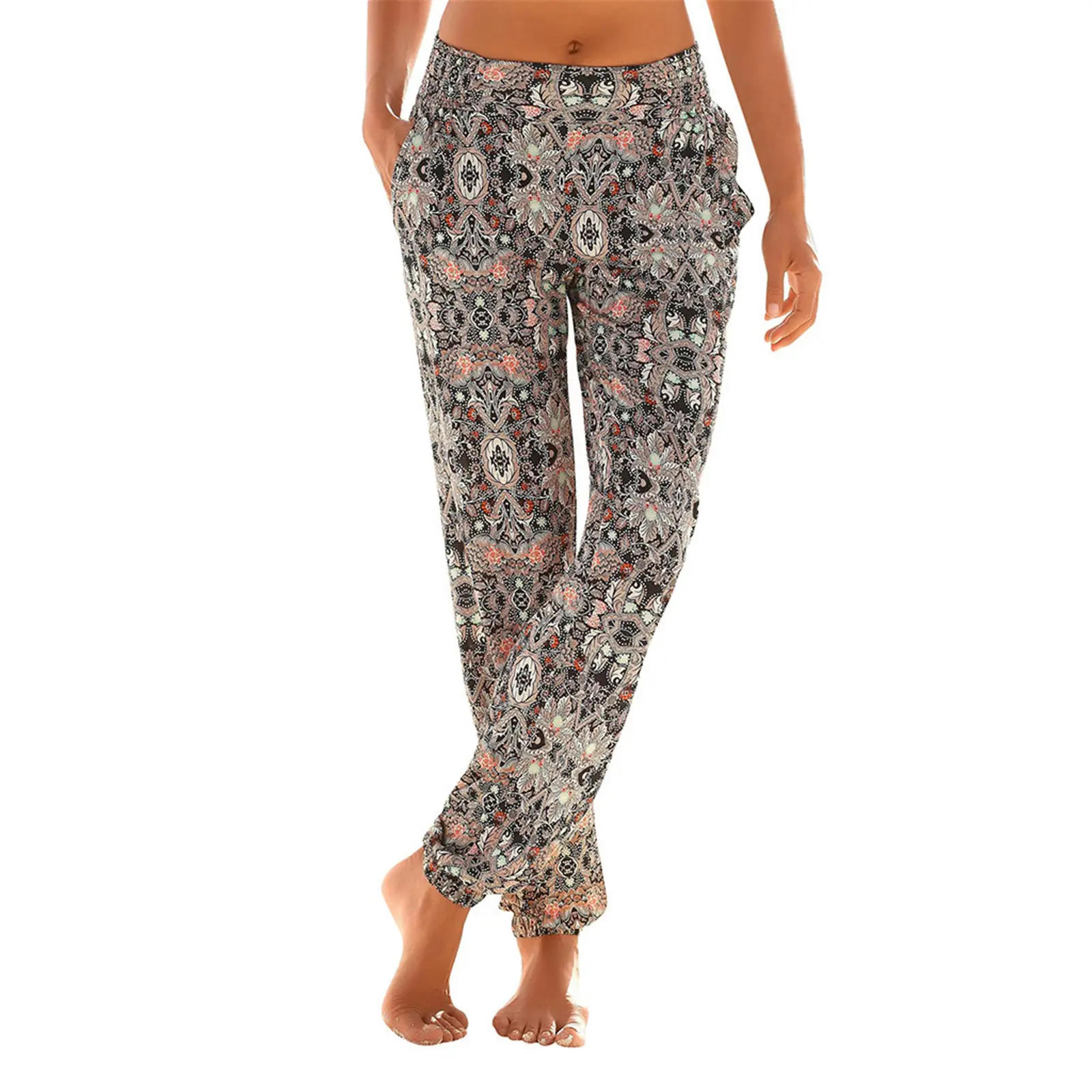 Women's Tropical Leaf High Waist Slim Fit Pants - Image 5
