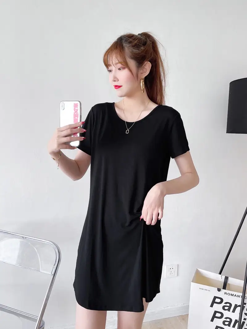 Women's Green Backless T-Shirt Mid Length Short Sleeve
