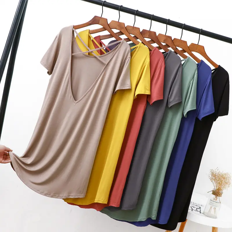 Women's Green Backless T-Shirt Mid Length Short Sleeve — feature 20