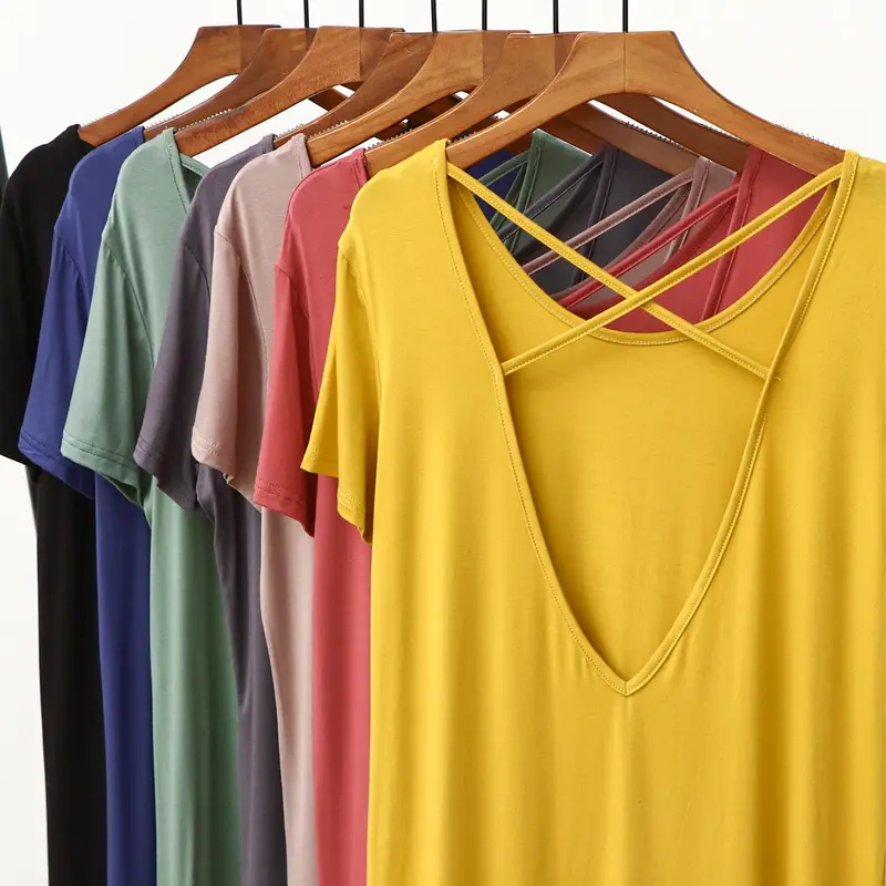 Women's Green Backless T-Shirt Mid Length Short Sleeve — feature 29