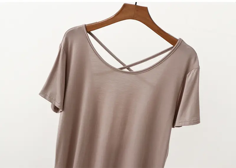 Women's Green Backless T-Shirt Mid Length Short Sleeve — feature 30