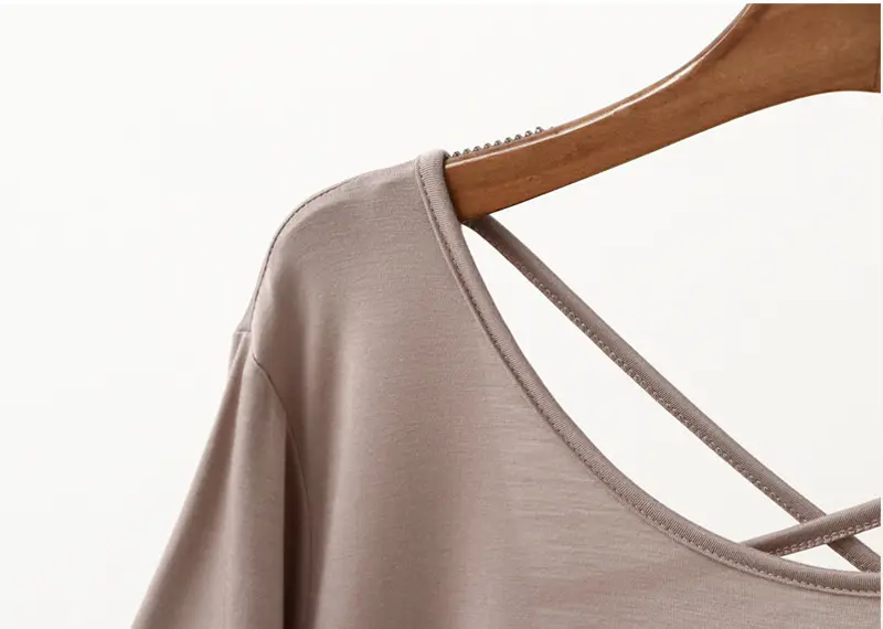 Women's Green Backless T-Shirt Mid Length Short Sleeve — feature 32