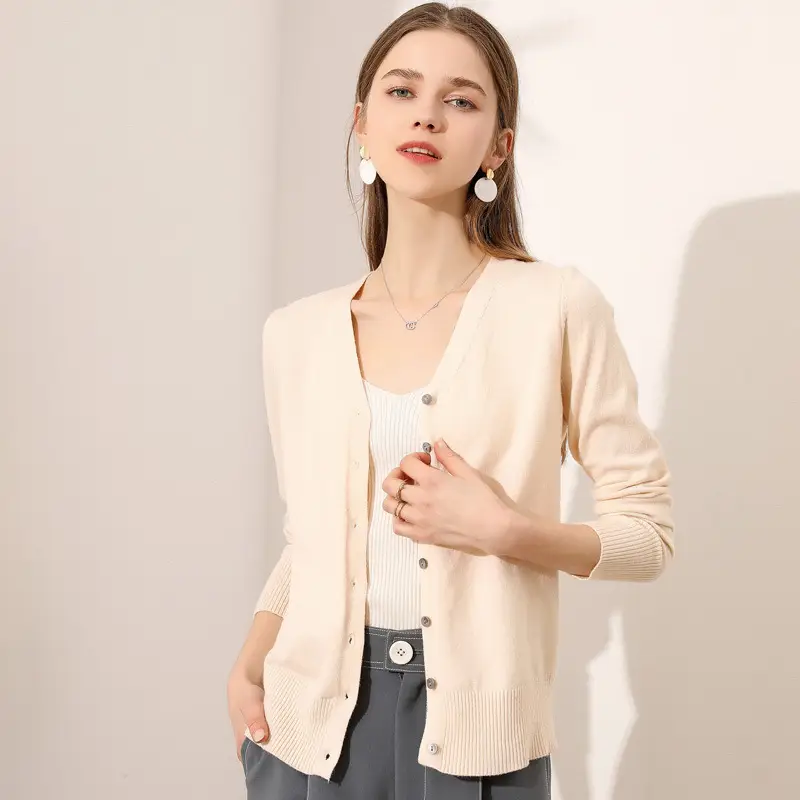 Women's Blue Knitted V-Neck Cardigan 2021 New Arrival - Image 20