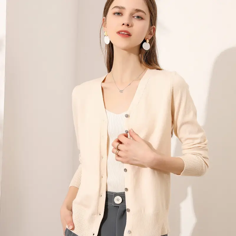 Women's Blue Knitted V-Neck Cardigan 2021 New Arrival - Image 12
