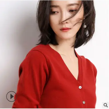 Women's Blue Knitted V-Neck Cardigan 2021 New Arrival - Image 14