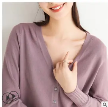 Women's Blue Knitted V-Neck Cardigan 2021 New Arrival - Image 16