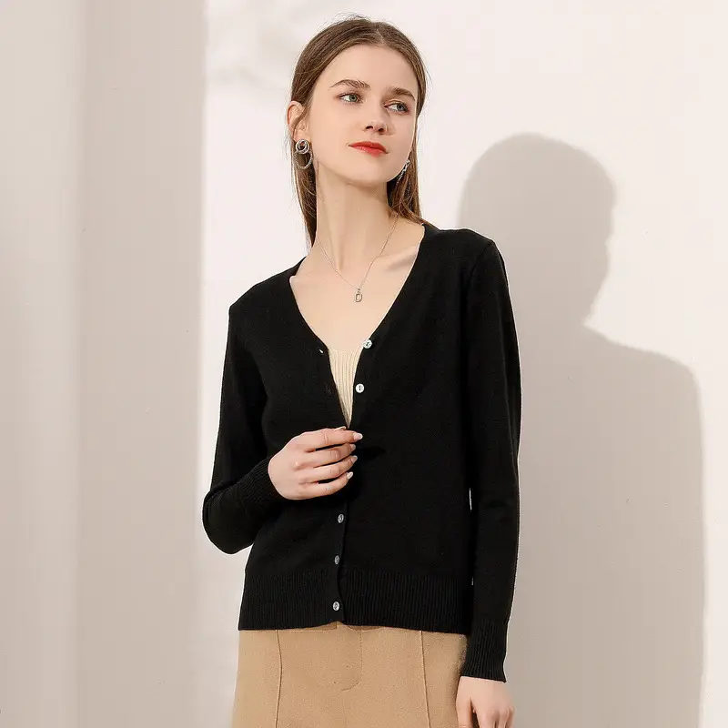 Women's Blue Knitted V-Neck Cardigan 2021 New Arrival - Image 3