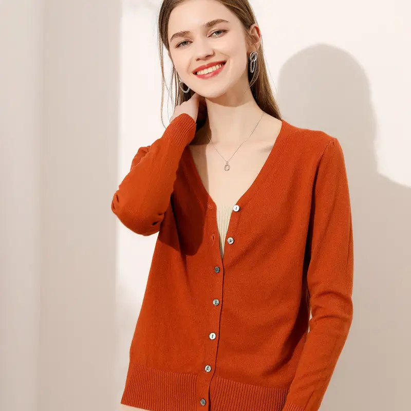 Women's Blue Knitted V-Neck Cardigan 2021 New Arrival - Image 8