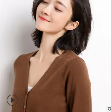 Women's Blue Knitted V-Neck Cardigan 2021 New Arrival - Image 9