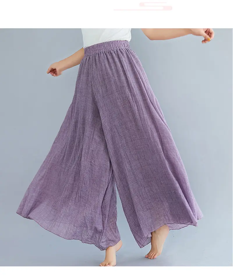 Linen Flared Skirt Purple Elastic Waist — feature 32