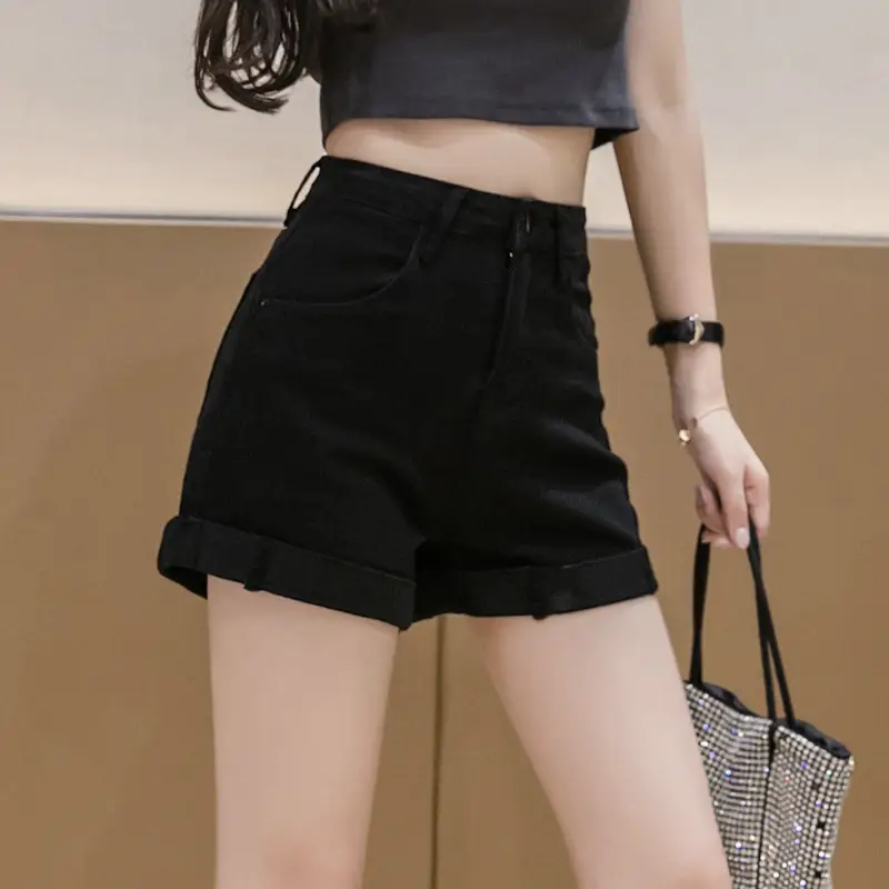 White Denim Shorts Women's Loose Fit High Waist 2023 - Image 4
