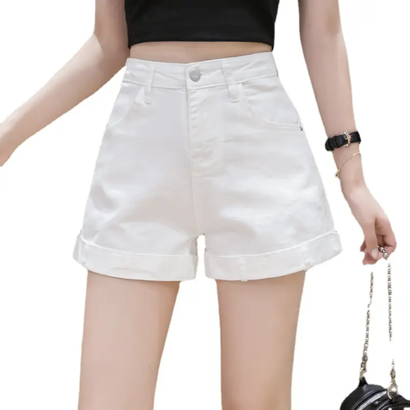 White Denim Shorts Women's Loose Fit High Waist 2023 - Image 7