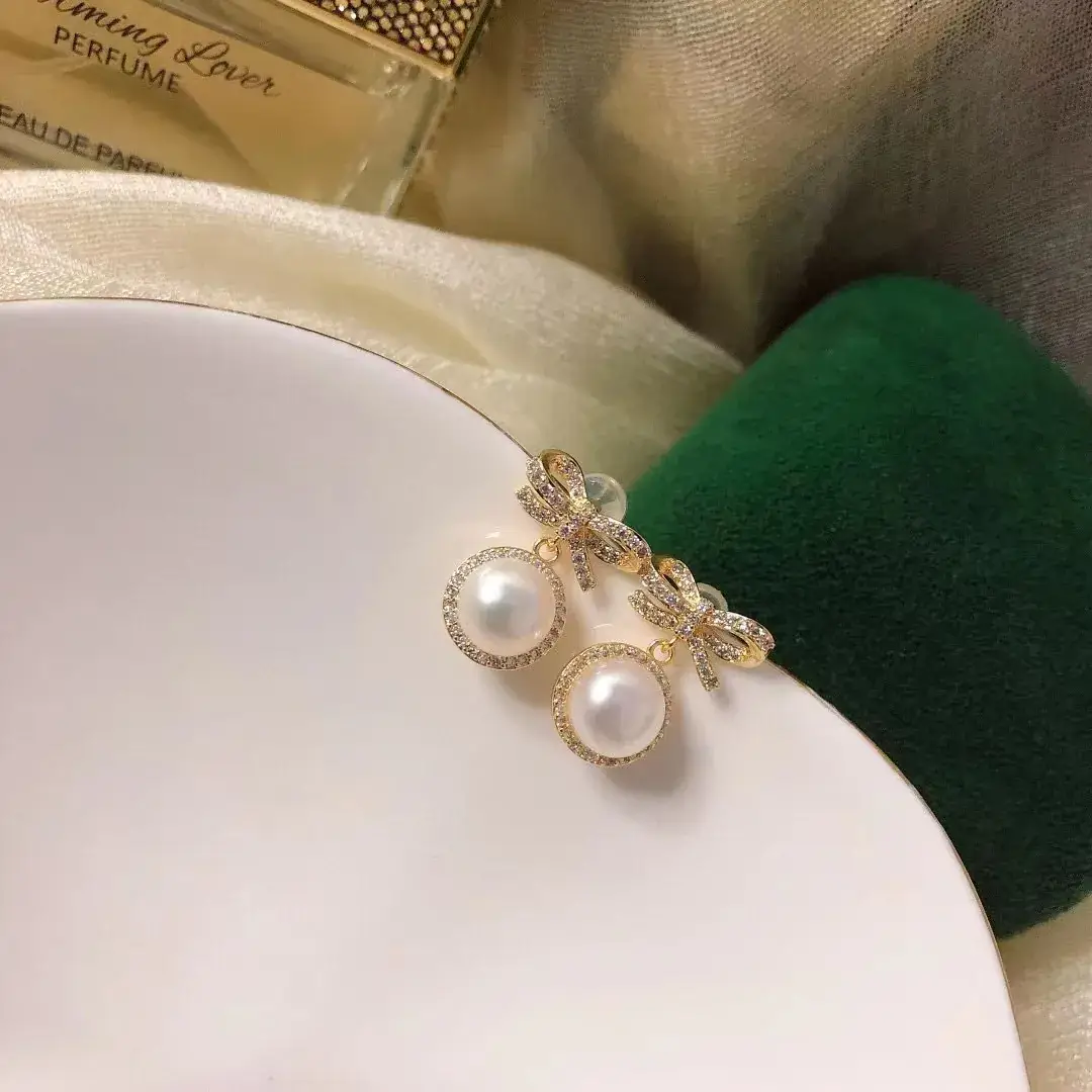 S925 Sterling Silver Pearl Bowknot Earrings Korean Design - Image 6