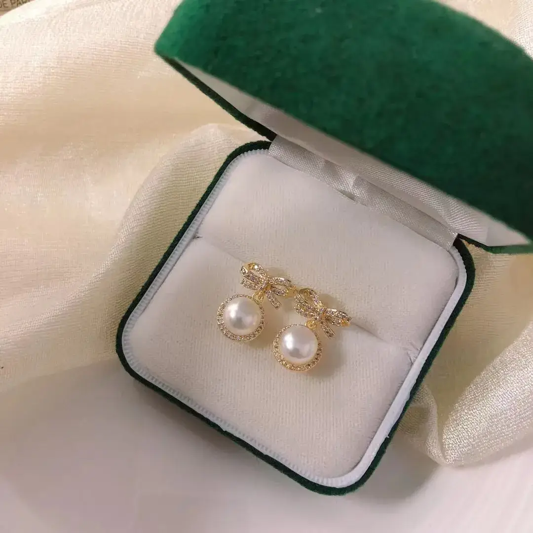 S925 Sterling Silver Pearl Bowknot Earrings Korean Design - Image 7