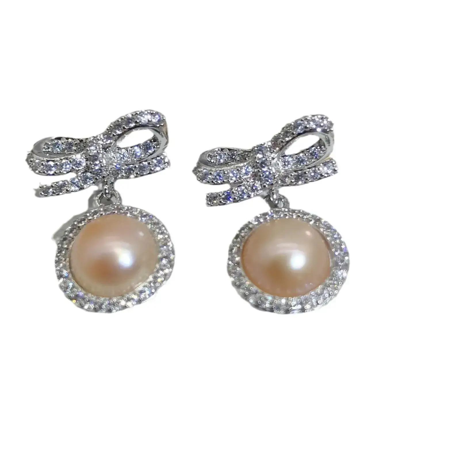 S925 Sterling Silver Pearl Bowknot Earrings Korean Design - Image 8