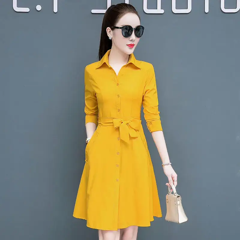 Red Long Sleeve V-Neck A-Line Dress for Women