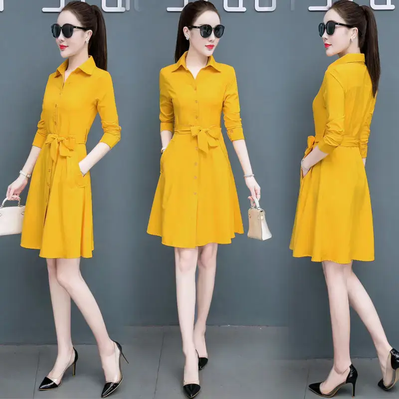Red Long Sleeve V-Neck A-Line Dress for Women