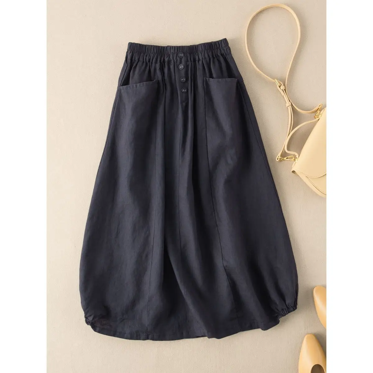 Black Linen Imitation Skirt Large Size Summer - Image 4