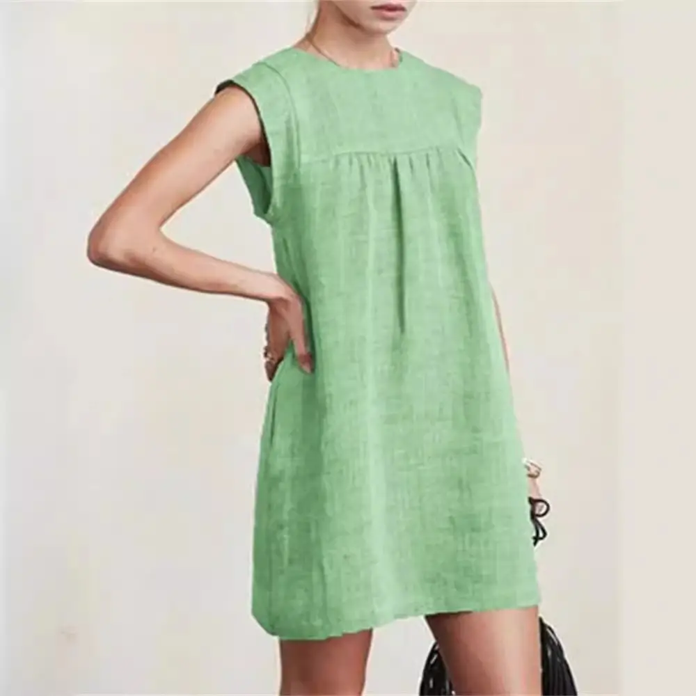2025 Summer Loose Green Cotton Linen Dress - Image 6