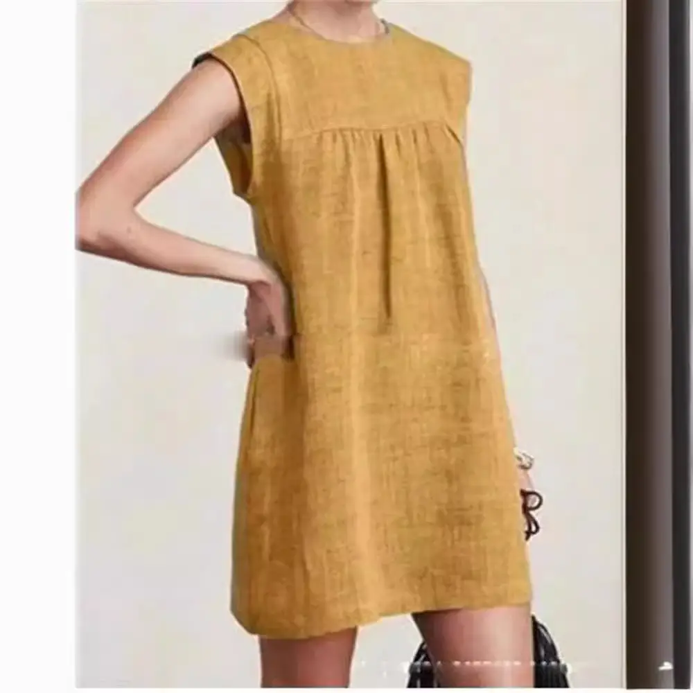 2025 Summer Loose Green Cotton Linen Dress - Image 7