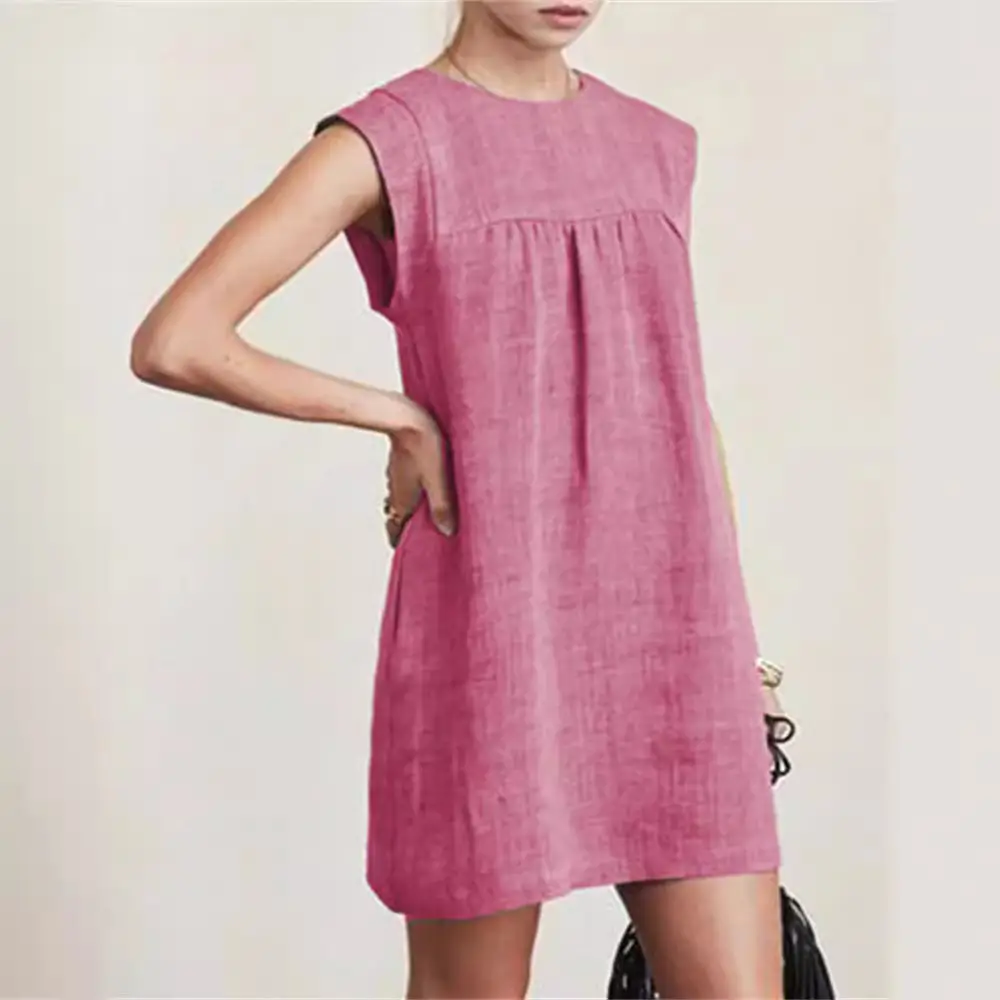 2025 Summer Loose Green Cotton Linen Dress - Image 8