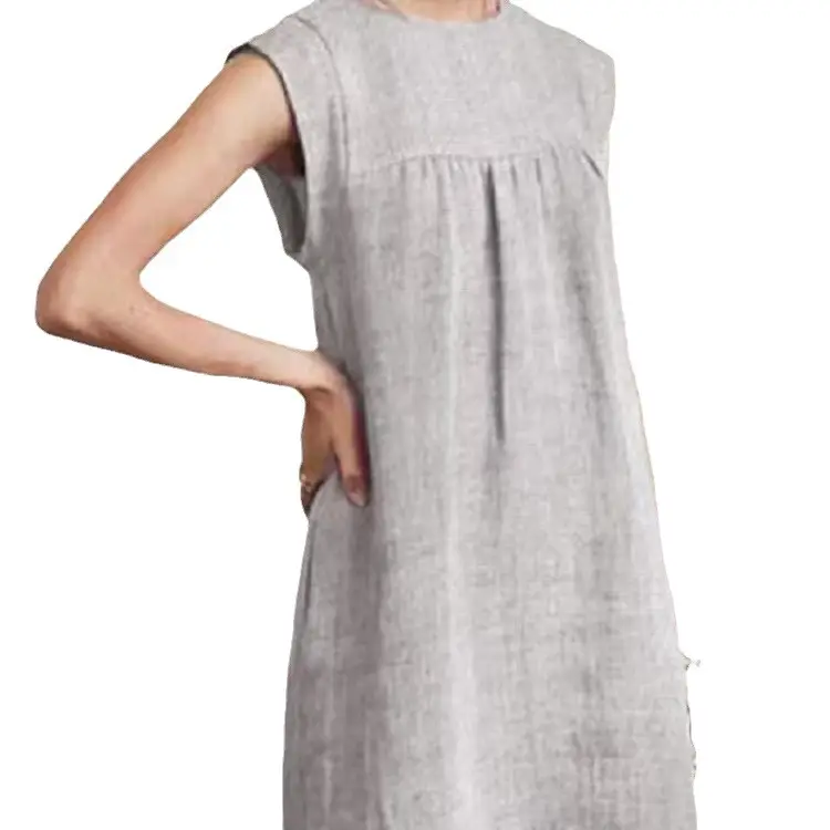 2025 Summer Loose Green Cotton Linen Dress - Image 9