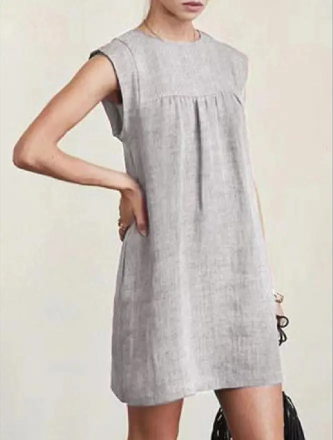 2025 Summer Loose Green Cotton Linen Dress - Image 3