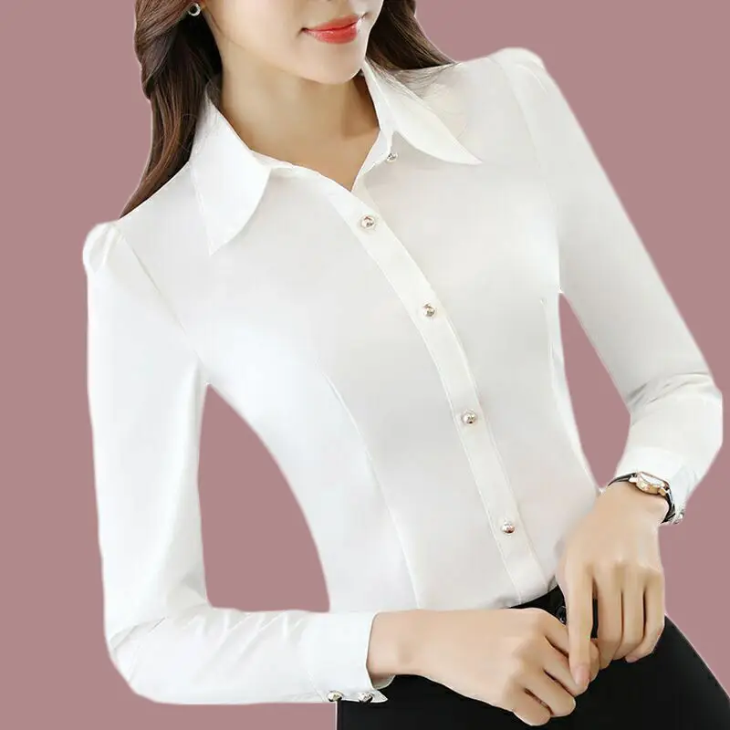 Red Long Sleeve Button-Down Shirt for Women - Image 13