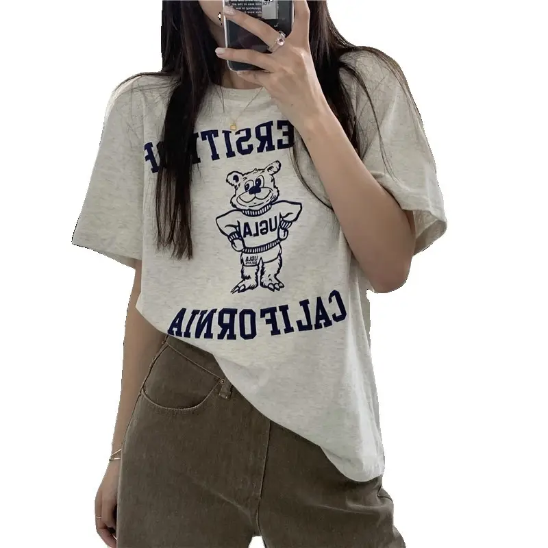 2025 Korean Chic Bear Print T-Shirt Women Loose Summer - Image 8