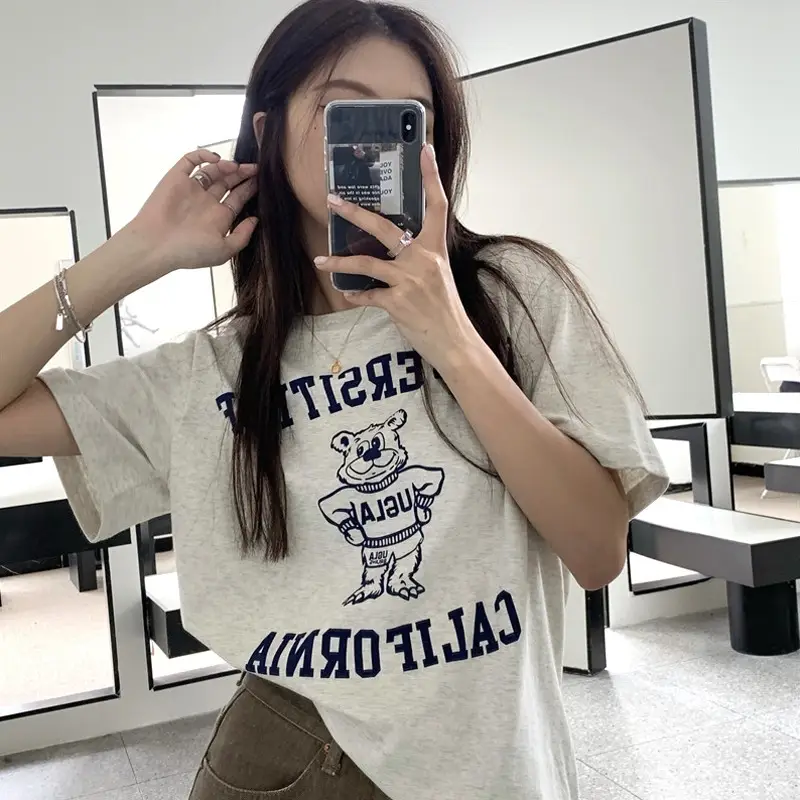 2025 Korean Chic Bear Print T-Shirt Women Loose Summer — feature 17