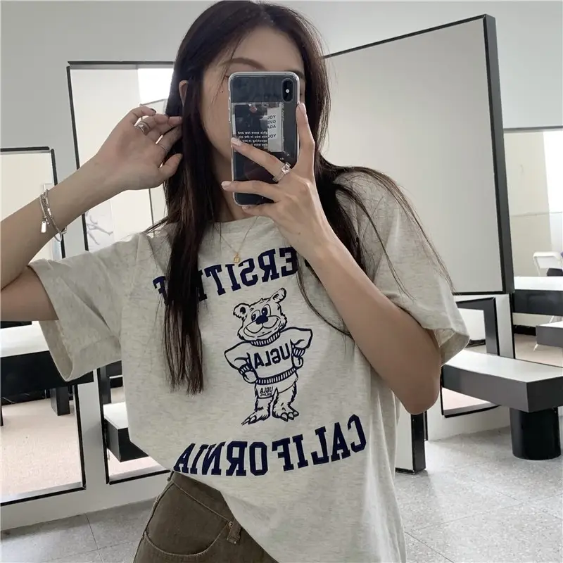 2025 Korean Chic Bear Print T-Shirt Women Loose Summer — feature 18
