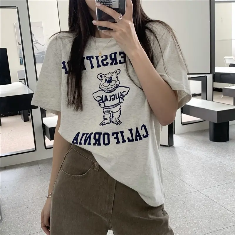 2025 Korean Chic Bear Print T-Shirt Women Loose Summer — feature 22