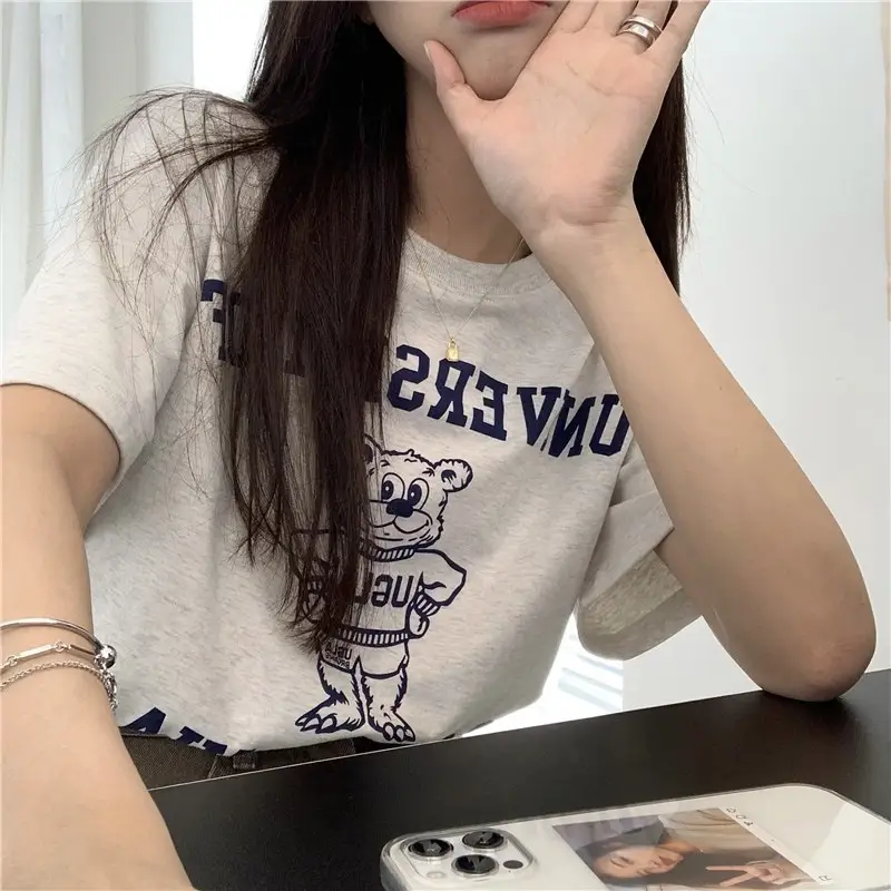2025 Korean Chic Bear Print T-Shirt Women Loose Summer — feature 24