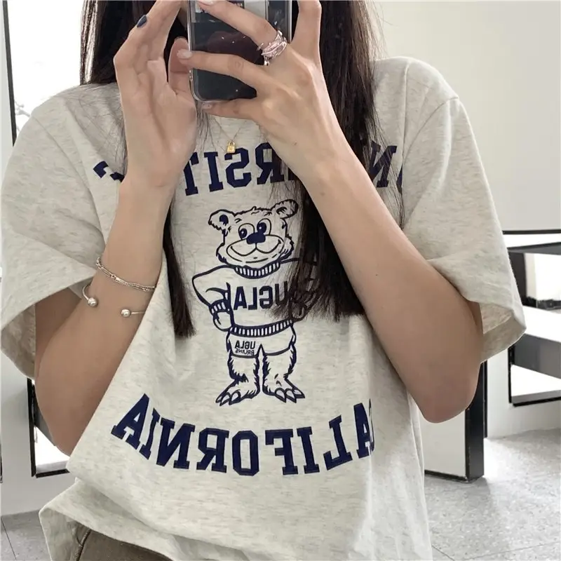 2025 Korean Chic Bear Print T-Shirt Women Loose Summer — feature 25