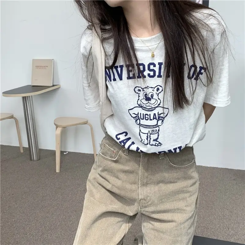 2025 Korean Chic Bear Print T-Shirt Women Loose Summer — feature 28