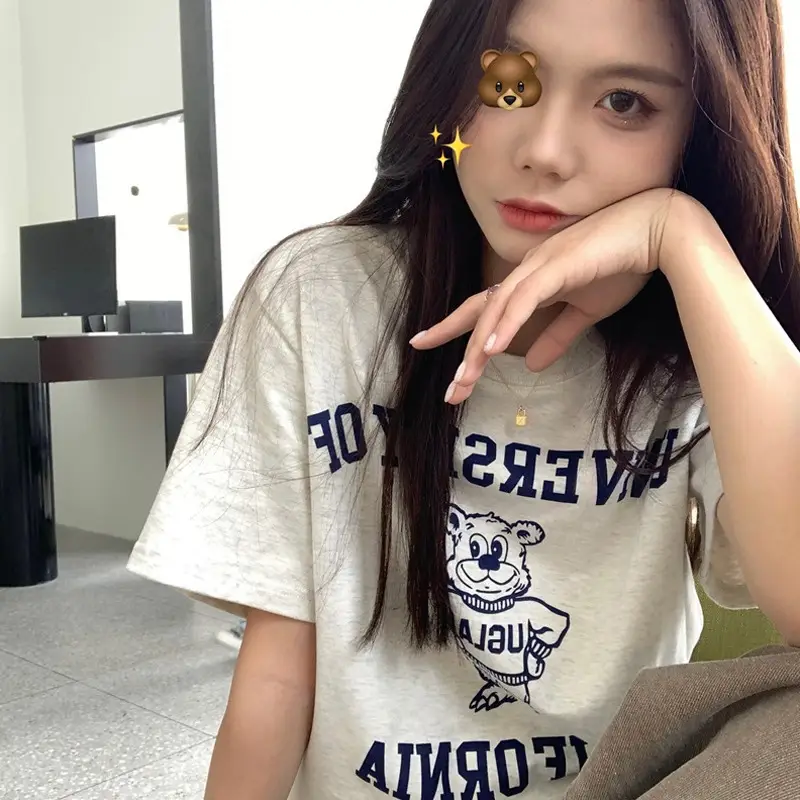 2025 Korean Chic Bear Print T-Shirt Women Loose Summer — feature 30