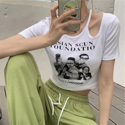 Women 2025 Hollow Out T-Shirt American Retro Slim Fit - Image 6