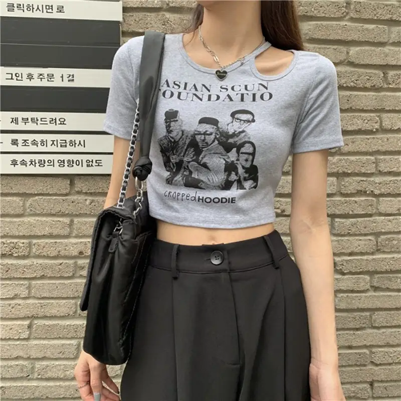Women 2025 Hollow Out T-Shirt American Retro Slim Fit - Image 7