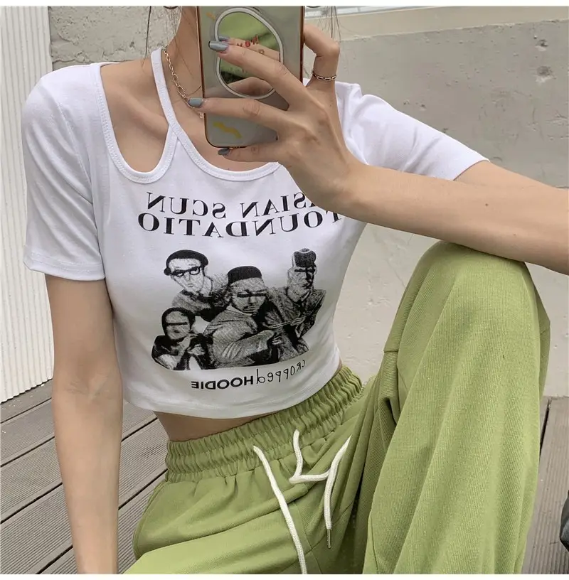 Women 2025 Hollow Out T-Shirt American Retro Slim Fit — feature 10