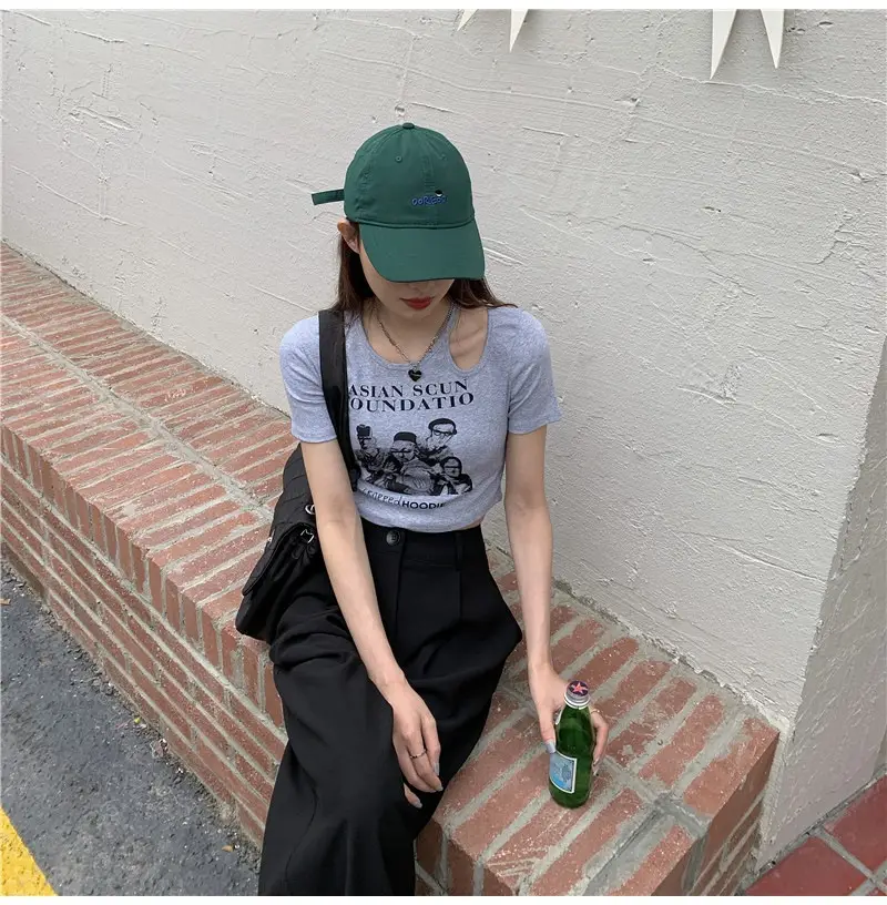 Women 2025 Hollow Out T-Shirt American Retro Slim Fit — feature 12